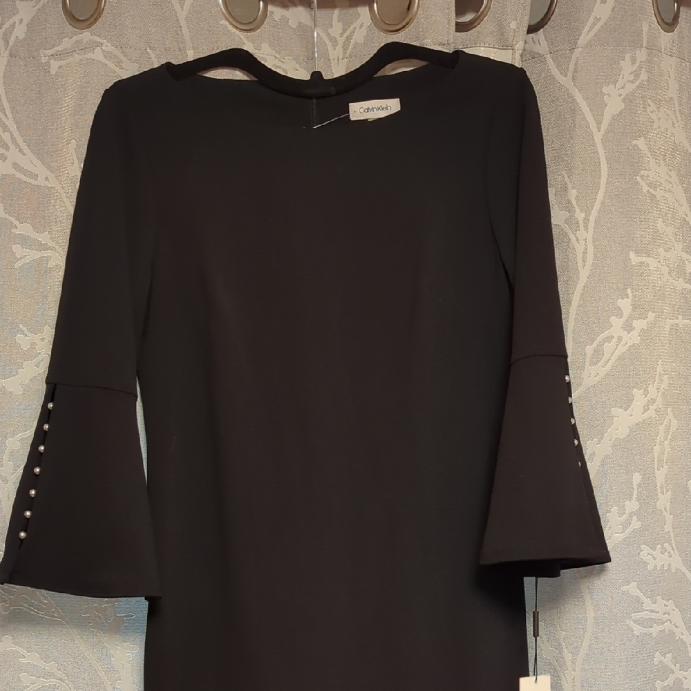 Calvin Klein Black Long Sleeve Dress with Button Accents